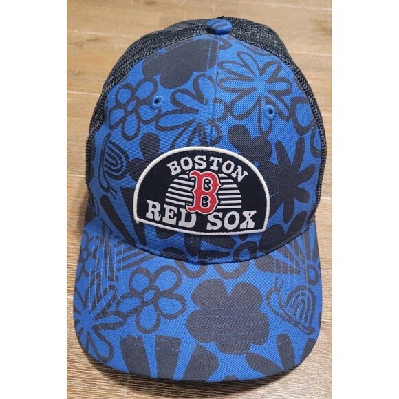 NEW Boston Red Sox 47 Brand Youth Trucker Hat Cap Blue & Black Flowers Patch CAP - Picture 1 of 6